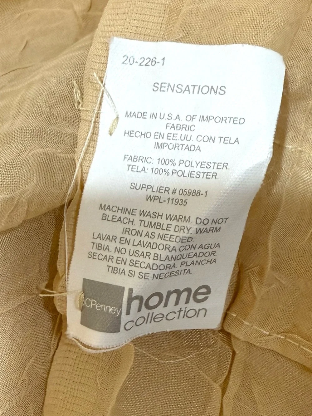 JCPENNY Home Collection Light Gold  Crushed Sheer Curtain Panel Set(2) 52x84
